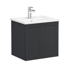 Vitra Root Classic 68691 Lavabo Dolabı, Kapaklı, 60 Cm, Mat Grafit, Köşeli Lavabolu